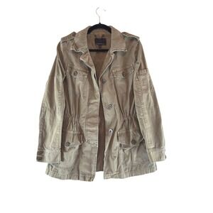 Banana Republic Khaki Utility Military Jacket Drawstring Waist Button Front Sz M